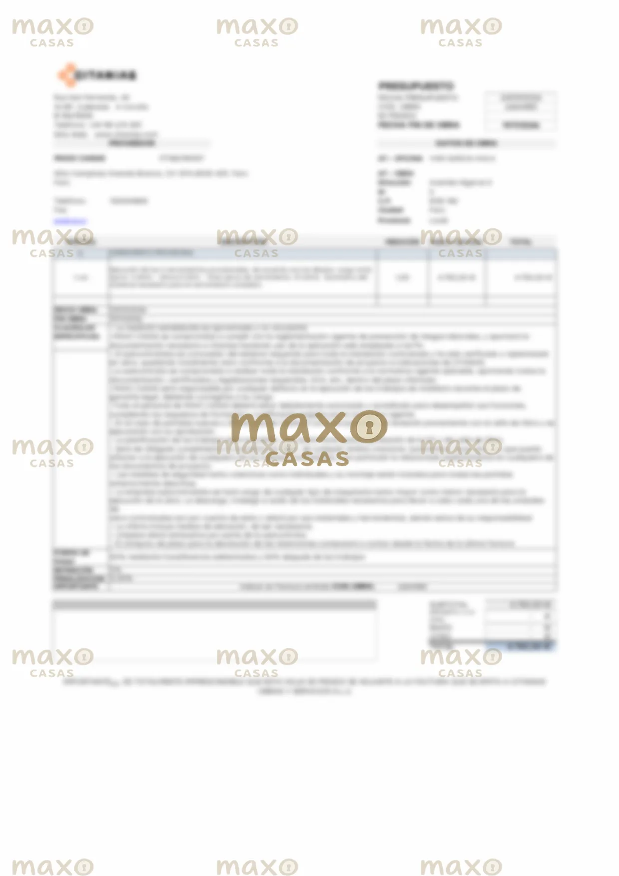 Pedido comercial desfocado e marcado com MAXO Casas